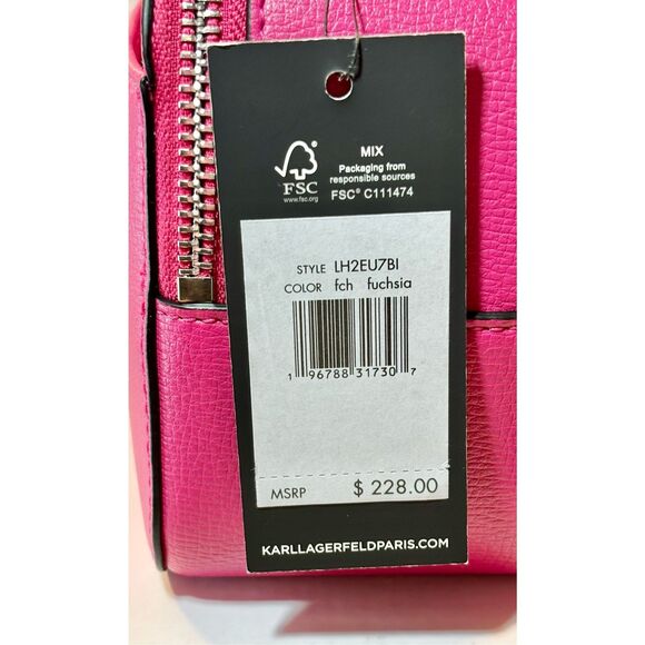 Karl Lagerfeld Simone Fuchsia Studded Camera Bag W/ Guitar Strap Crossbody - Picture 11 of 16